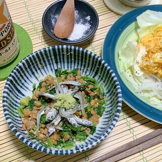 ごま和えほうれん草とおじゃこの風味豊か過ぎ納豆